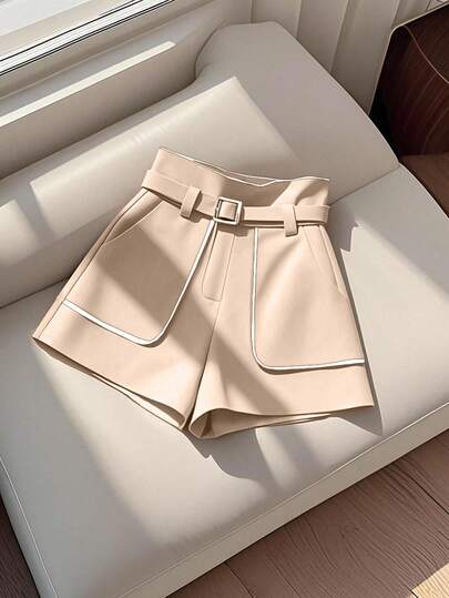 Franclia 女士纯色口袋阔腿宽松时尚短裤