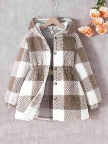 Emery Rose Kids Emery Rose Kids 青少年女孩休閒寬鬆格紋搖粒絨長袖外套 泰迪熊外套，秋冬外套，搖粒絨夾克，連帽衫，連帽夾克 - 米色 - 查看 4
