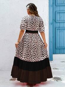 Calvaya Leopard Print Short Sleeve Dress, Lightweight Summer New Arrival Color Block V-Neck Half Sleeve Dress - Multicolor - View 2
