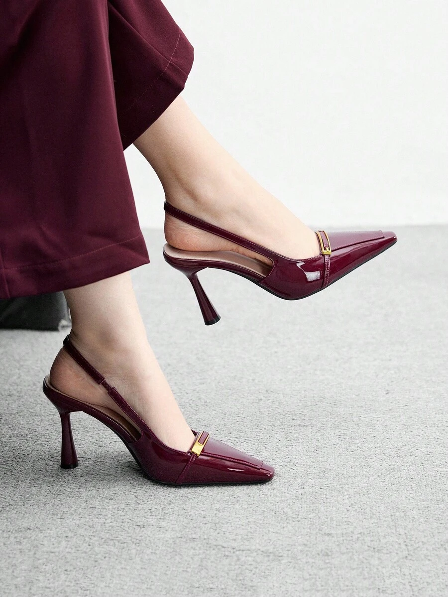 CUCCOO BIZCHIC 女士时尚漆皮细高跟鞋，适合通勤、约会、派对、度假及各种场合。 - 酒紅色 - 查看 1