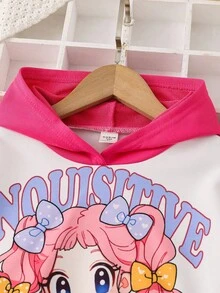 Young Girl Contrast Color Hooded Loose Casual Sweatshirt Fall Winter - Blue - View 4