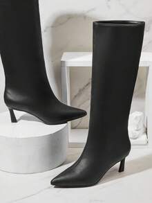 SHUZIA Women's Fashionable & Comfortable Point Toe Kitten Heel Soft Mid-Calf Boots - Black - View 5