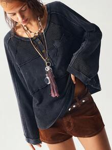 Bohemela 女士休闲针织开襟长袖宽松衬衫，适合秋季、万圣节、音乐节 - 黑色 - 查看 8