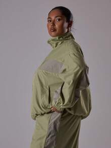 MUSERA Plus Size Zip Up Contrast Panel Track Jacket Top Only Cute Summer Holiday Elegant Vacation Classy Holiday Coolgirl Sporty Active Dawn Curve Winter Fall Autumn