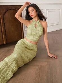 EastFlair 女式休闲露背无袖上衣和迷你裙两件套