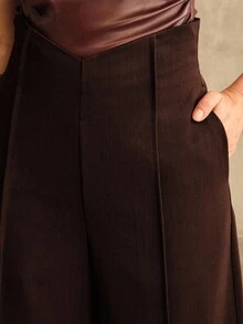 Anewsta Quần ống loe bỏ túi thời trang lưng cao hình chữ V màu trơn dành cho nữ, thanh lịch cho mùa thu/đông - Màu Đỏ Sâu - Xem 5