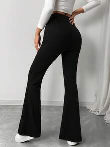 SHEIN 青少年女孩休闲喇叭裤，侧开衩，百搭别致学院风长裤