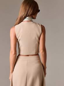 AiiRZ Sleeveless Button Front Vest With Plunge Neckline For Casual Office Wear - Grey - View 2