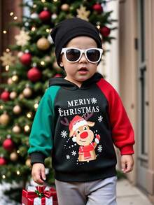 Moletom infantil para menino com estampa de letras e blocos de cores, manga raglan, Feliz Natal, estampa de renas natalinas. Moletom macio e grosso de malha com gola redonda, ideal para outono/inverno. - Multicolorido - Ver 6