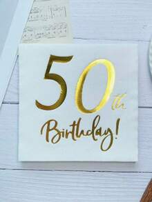 1/2/3/6 confezioni da 20 tovaglioli monouso a doppio strato con stampa dorata a tema 50° compleanno (16,5 x 16,5 cm), adatti per Natale, autunno, Ognissanti, rientro a scuola, decorazioni per pareti e tende da camera da letto. - Bianco - Visualizzare 1
