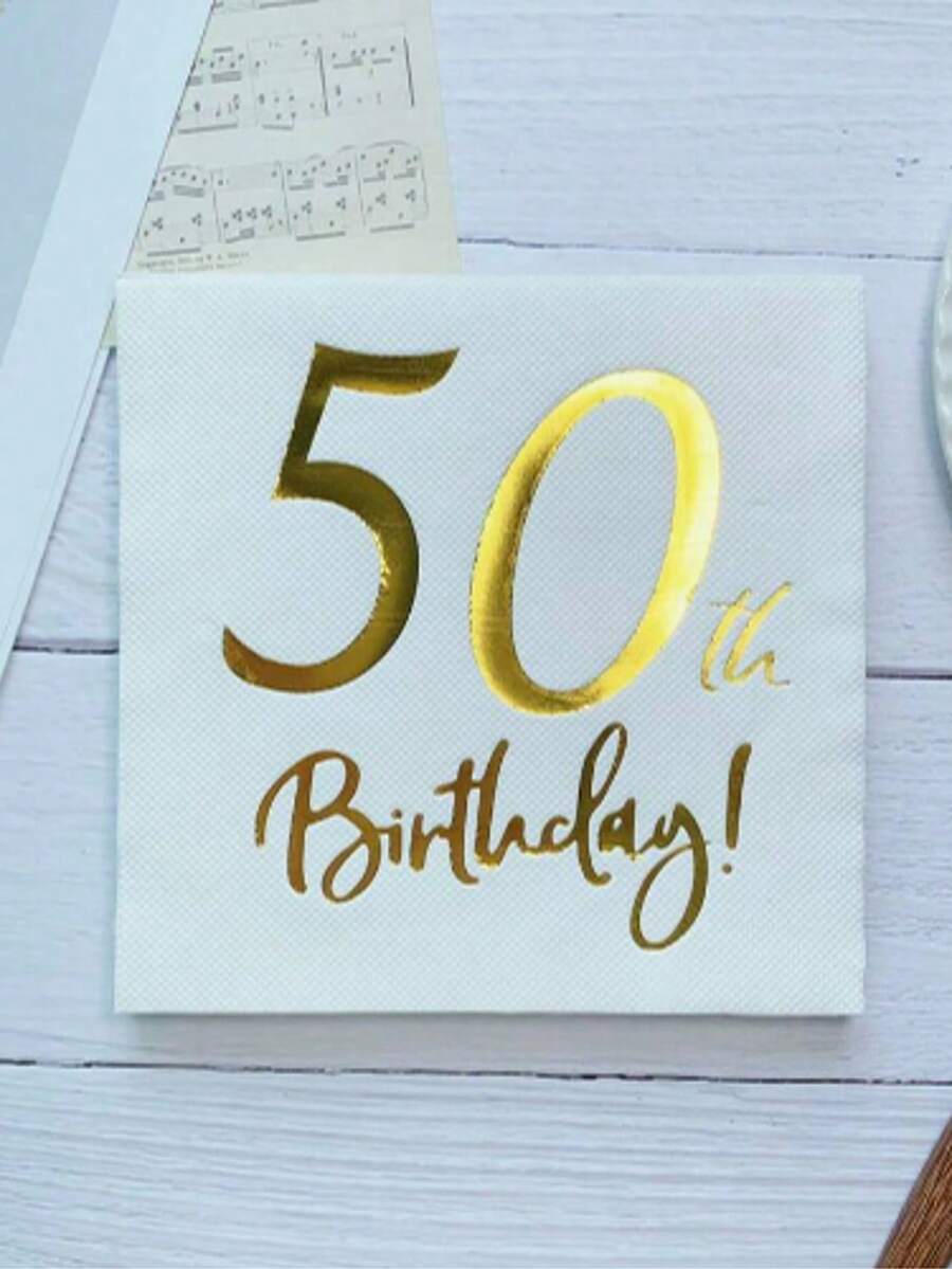 1/2/3/6 confezioni da 20 tovaglioli monouso a doppio strato con stampa dorata a tema 50° compleanno (16,5 x 16,5 cm), adatti per Natale, autunno, Ognissanti, rientro a scuola, decorazioni per pareti e tende da camera da letto. - Bianco - Visualizzare 1