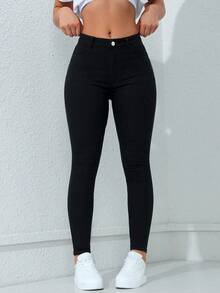 Flexra 大码女式休闲度假弹力修身黑色牛仔裤，牛仔裤