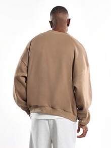 SUMWON 基本款超大宽松运动衫舒适冬季休闲家居服保暖落肩圆领街头风套头衫