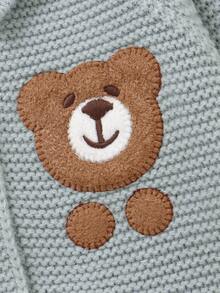 SHEIN Baby Boy Knitted Romper, Peter Pan Collar, Embroidered Bear Design, Cute & Adorable Fall Winter