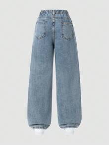 Sparklyn 女童蝴蝶刺绣直筒牛仔裤 - 淺色水洗藍 - 查看 2