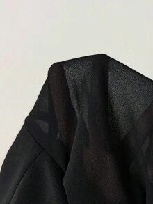SHEIN Unity 女士纯色网眼拼布单排扣休闲衬衫 - 黑色 - 查看 5