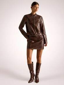 SHEIN BAE Jachetă retro maro la modă pentru femei