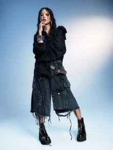 Sugerpunk 女士休闲派对舒适踝靴，哥特式铆钉金属双带搭扣后拉链，黑色朋克风厚底粗跟踝靴 - 黑色 - 查看 3