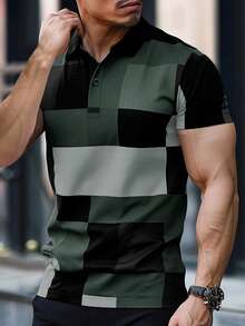 Manfinity Mode Camicia polo casual/business a maniche corte con stampa geometrica da uomo