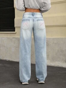 Jeanoix Women's Casual Washed Low-Waist Straight-Leg Jeans