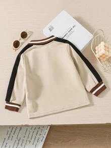 SHEIN Camisa polo de manga larga con estampado de unicornio y caballo, de bloques de color y parches, informal y colegial, para niños pequeños, otoño/invierno