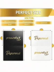10-Pack Deluxe Golden Reserved Table Signs - Double-Sided, No-Electricity-Needed,Black Simple Golden Stamping Cards Easy-To-Use Paper Signage For Weddings, Parties, Restaurants, Banquets, And Special Events - For Reserving Tables With Elegance And Style - Multicolor - View 7
