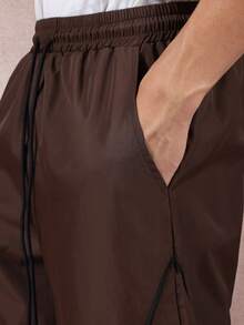 SUMWON Quần ống rộng bằng nylon thông thường có đường viền tương phản, cạp chun, dáng rộng, có dây rút, thời trang dạo phố thu đông, thường ngày - màu nâu - Xem 7