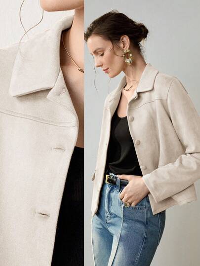 Uhlyne 女士复古经典复古硬币设计优雅休闲西装外套，配有仿口袋和纽扣，简约通勤夹克