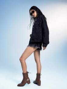 Sugerpunk Brown Vintage Pointed Toe Chunky Heel Lace-Up Side Zipper Mid-Calf Boots - Brown - View 2