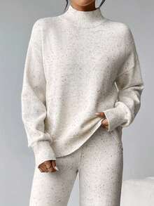 Firerie Áo len chui đầu cổ tròn tay dài thường ngày cho nữ/Áo len cổ lọ nửa tay nhỏ cổ đứng dài tay mùa thu đông phối màu cỡ lớn Áo len chui đầu dáng rộng/Áo len mặc hàng ngày phong cách đại học/Áo len mặc nhà thường ngày/Áo len công sở đơn giản - Màu be - Xem 8