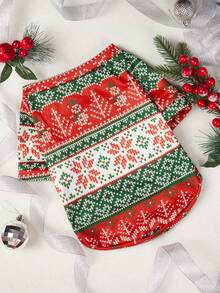 PETSIN 1pc Christmas Striped Red And Green Print Dog Hoodie, Pet Warm Coat - Multicolor - View 6