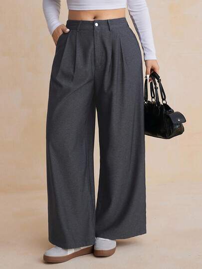 Dazy Plus 大码女式宽松纯色阔腿休闲长裤，秋季女式正装裤子