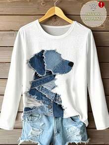 EMERY ROSE Áo thun cổ tròn tay dài in hình chó vá cổ điển, thích hợp mặc hàng ngày vào mùa thu - Nhiều màu - Xem 1