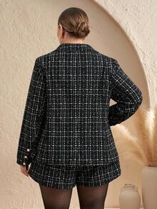 Chikora Plus Size Women 2 Pieces Set: Black Blazer Jacket + Mini Skirt, -Inspired Fabric Women Tweed Suit Jacket Dressy Jacket Plus Size Autumn Outfits For Women,Winter Clothes For Women,Going Out Outfits,Going Out Outfit,Work Wear Women,Office Attire For Women,Business Professional Women,Office Wear Women,Office Wear Women Plus,Fall Work Clothes Women,Plaid