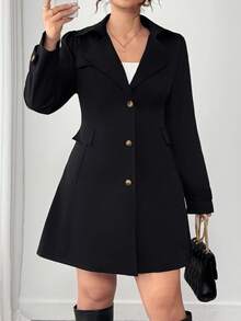 Elenzga Women's Fashion Commuter Plus Size Long Sleeve Solid Color Single-Breasted Lapel Trench Coat Winter Fall Autumn