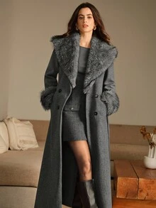 Anewsta Damen Oversized Kragen Mittellanges Mantel, Herbst/Winter - Dunkelgrau - Übersicht 11