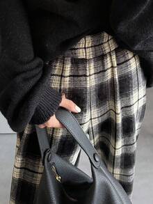 FRIFUL Calça feminina xadrez de pernas largas com forro térmico em cores contrastantes, ideal para o outono e Halloween. Pernas largas e forro térmico para o inverno. - Cinza - Ver 6