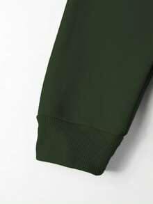 Manfinity Homme Men's Autumn Casual Letter Print Long Sleeve Hooded Sweatshirt With Pockets And Drawstring, Dark Olive Green Hoodie - Army Green - View 3