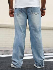 Manfinity Homme Plus Size Men's Casual Loose Fit Light Blue Denim Jeans Baggy Jeans Man Oversize Jeans Men - Blue - View 2