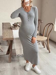 SHEIN 女士舒适休闲半开式哺乳连衣裙 - 灰色 - 查看 5