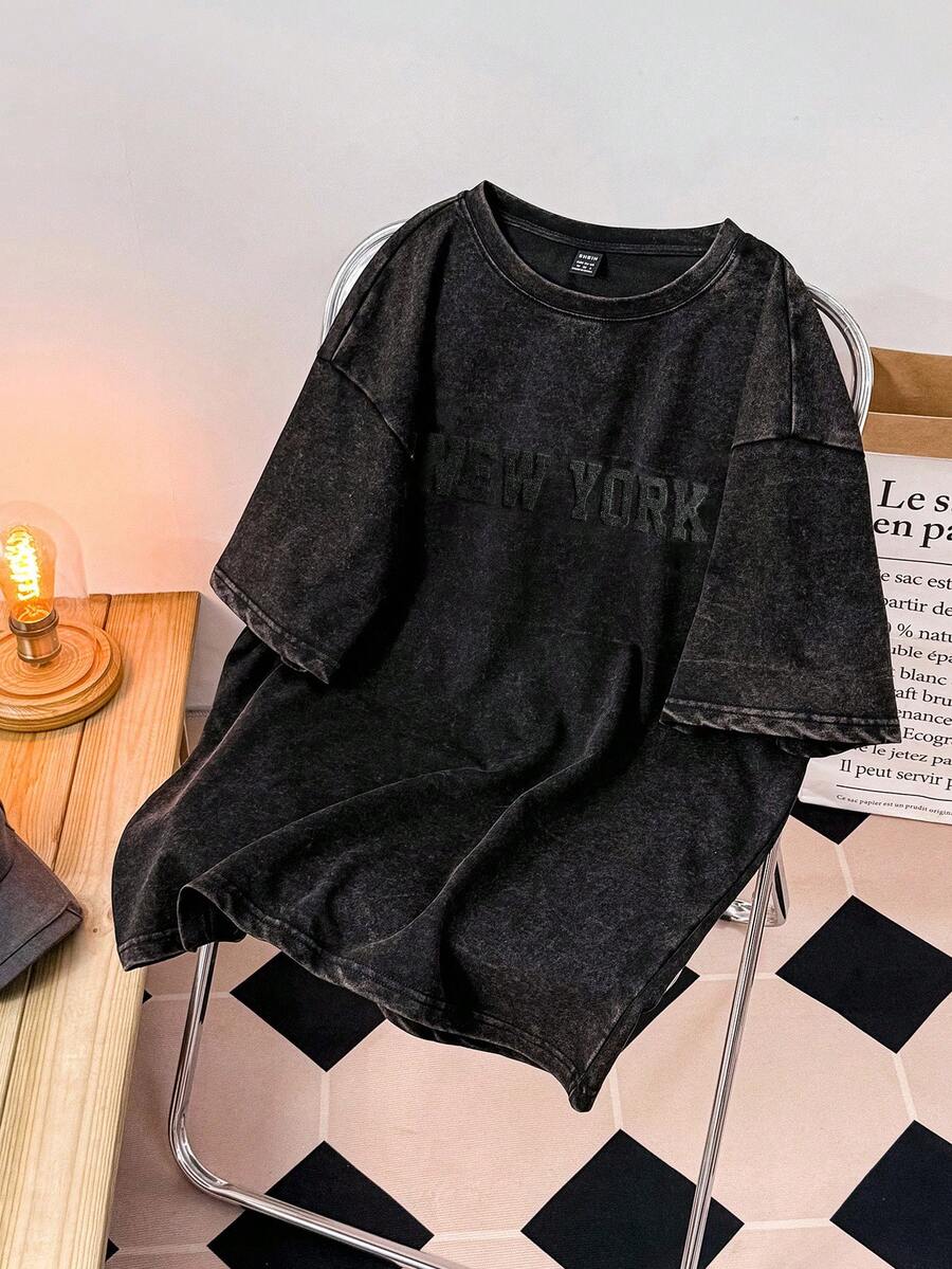 Manfinity Joysei Áo thun đen họa tiết chữ 3D tối giản cỡ lớn dành cho nam, thích hợp làm quà tặng bạn bè - màu đen - Xem 1
