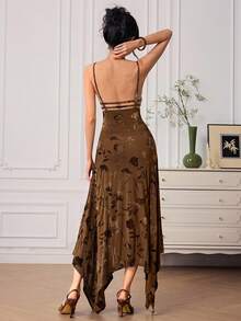 EastFlair 女式优雅花卉印花不对称下摆无袖连衣裙，夏季 - 彩色 - 查看 5