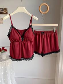 Comfortcana Conjunto de 2 peças de camisola de malha com sutiã acolchoado e shorts para uso doméstico - Borgonha - Ver 3