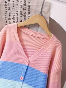 SHEIN Sparklyn 2件套女童彩虹毛衣和百褶裙套装，甜美校园风，适合秋季 - 粉色 - 查看 6