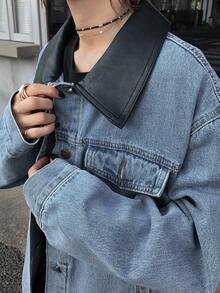 FRIFUL Women's Loose Casual Denim Jacket And Coat - Blue - View 7