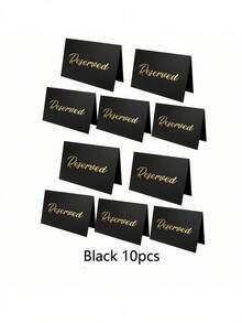 10-Pack Deluxe Golden Reserved Table Signs - Double-Sided, No-Electricity-Needed,Black Simple Golden Stamping Cards Easy-To-Use Paper Signage For Weddings, Parties, Restaurants, Banquets, And Special Events - For Reserving Tables With Elegance And Style - Multicolor - View 1