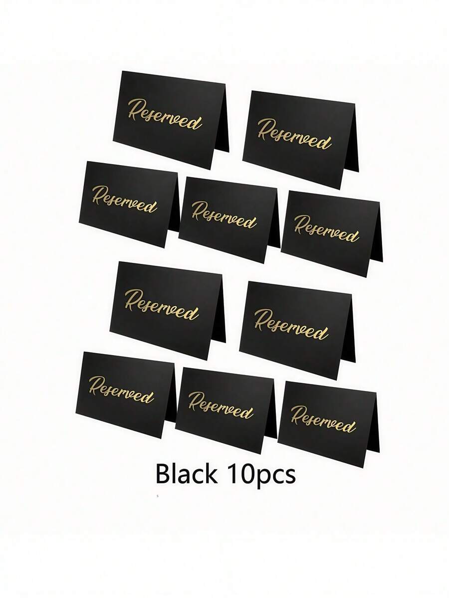 10-Pack Deluxe Golden Reserved Table Signs - Double-Sided, No-Electricity-Needed,Black Simple Golden Stamping Cards Easy-To-Use Paper Signage For Weddings, Parties, Restaurants, Banquets, And Special Events - For Reserving Tables With Elegance And Style - Multicolor - View 1