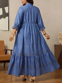 Zelara 大码牛仔效果印花长裙 - 藍色 - 查看 2