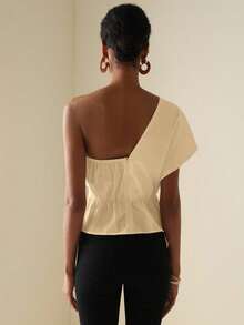 Vesra Bluzka damska w jednolitym kolorze z węzłem w talii i modnym wzorem - Kolor khaki - Zobacz 2