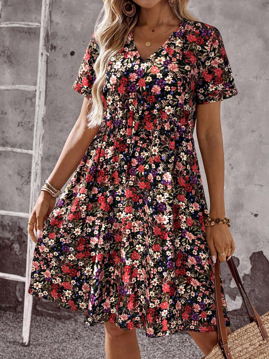 EMERY ROSE 女式夏季度假碎花短袖连衣裙 - 彩色 - 查看 1